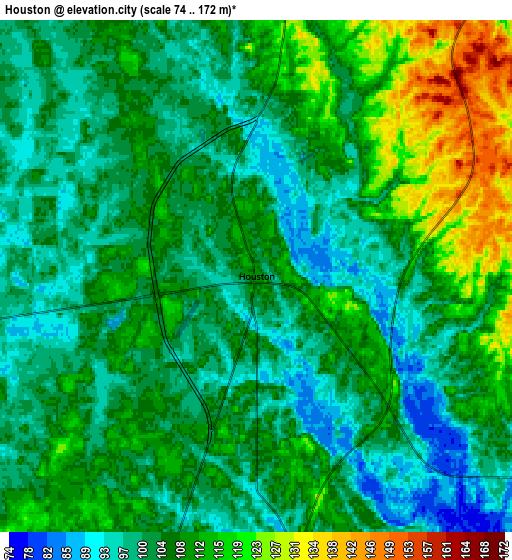 Zoom OUT 2x Houston, United States elevation map