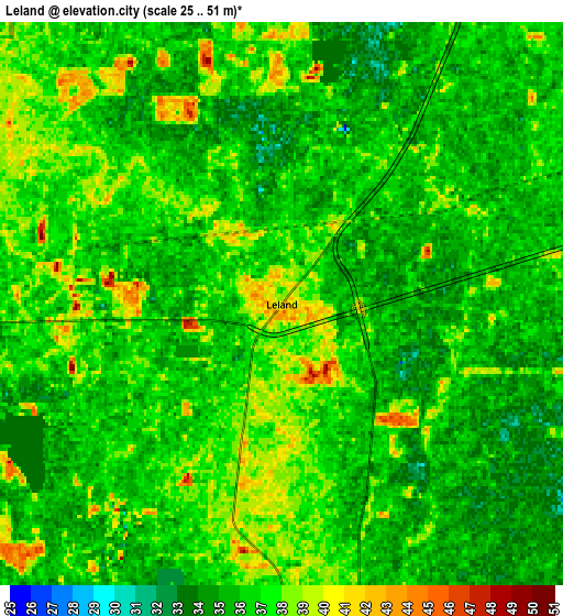 Zoom OUT 2x Leland, United States elevation map