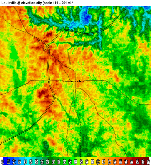 Zoom OUT 2x Louisville, United States elevation map