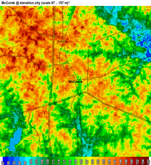 Zoom OUT 2x McComb, United States elevation map