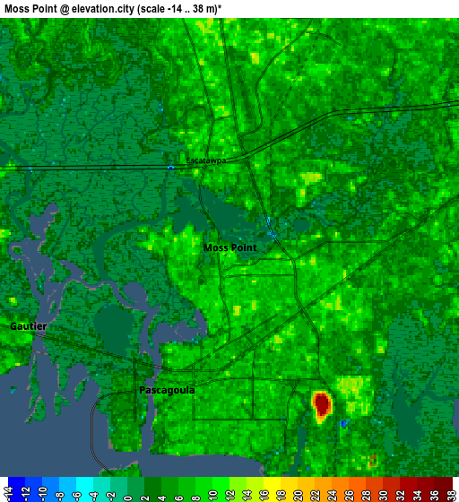 Zoom OUT 2x Moss Point, United States elevation map