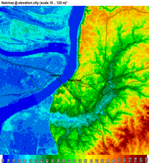 Zoom OUT 2x Natchez, United States elevation map