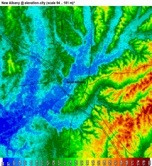 Zoom OUT 2x New Albany, United States elevation map