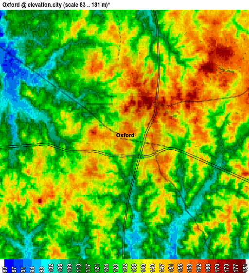 Zoom OUT 2x Oxford, United States elevation map