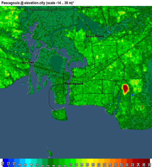 Zoom OUT 2x Pascagoula, United States elevation map