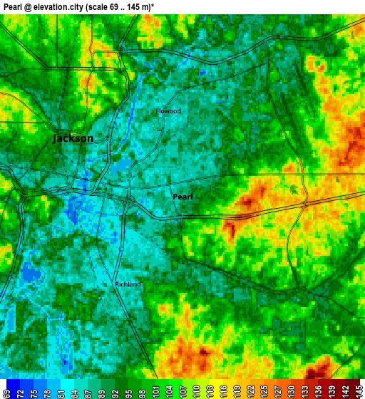 Zoom OUT 2x Pearl, United States elevation map