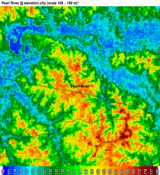 Zoom OUT 2x Pearl River, United States elevation map