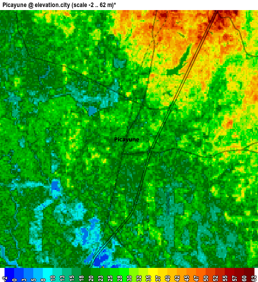 Zoom OUT 2x Picayune, United States elevation map