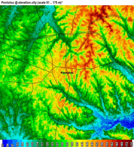 Zoom OUT 2x Pontotoc, United States elevation map