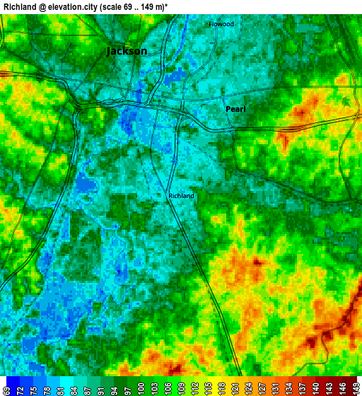 Zoom OUT 2x Richland, United States elevation map