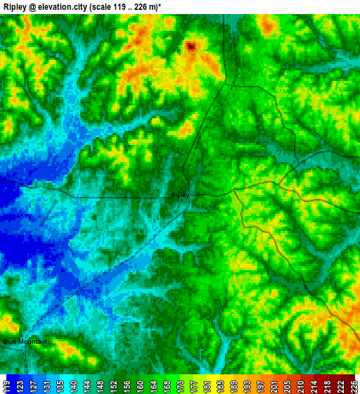 Zoom OUT 2x Ripley, United States elevation map