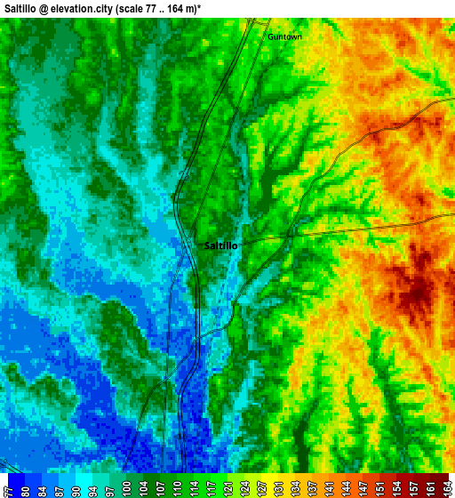 Zoom OUT 2x Saltillo, United States elevation map