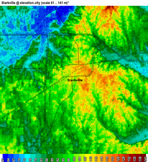 Zoom OUT 2x Starkville, United States elevation map