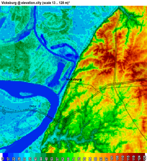 Zoom OUT 2x Vicksburg, United States elevation map