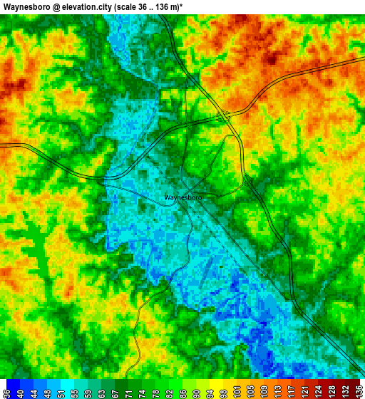 Zoom OUT 2x Waynesboro, United States elevation map