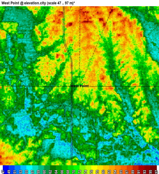 Zoom OUT 2x West Point, United States elevation map