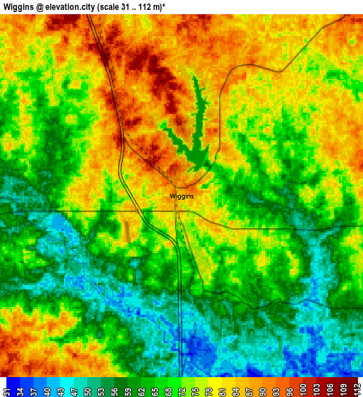 Zoom OUT 2x Wiggins, United States elevation map