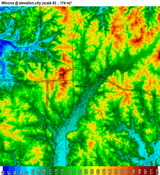 Zoom OUT 2x Winona, United States elevation map