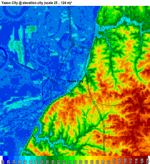 Zoom OUT 2x Yazoo City, United States elevation map