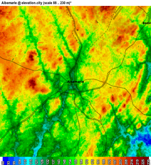 Zoom OUT 2x Albemarle, United States elevation map