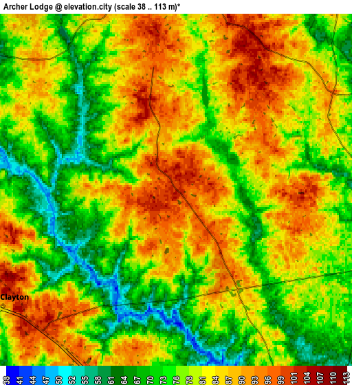 Zoom OUT 2x Archer Lodge, United States elevation map