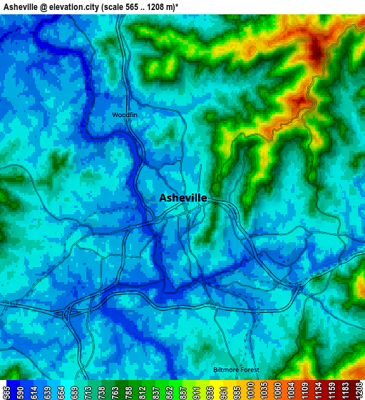 Zoom OUT 2x Asheville, United States elevation map