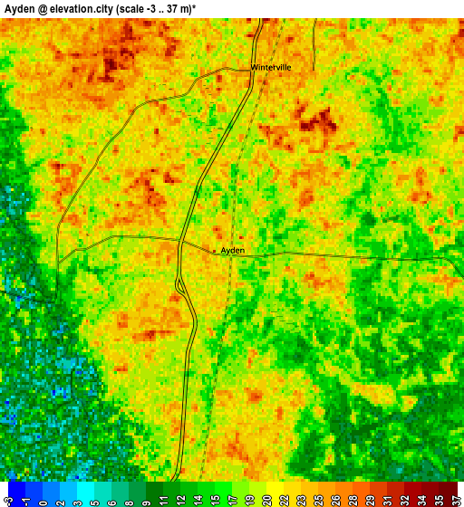 Zoom OUT 2x Ayden, United States elevation map