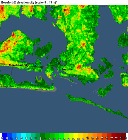 Zoom OUT 2x Beaufort, United States elevation map