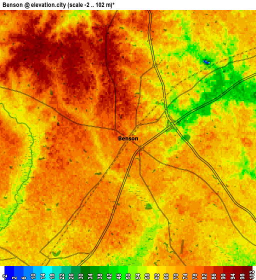 Zoom OUT 2x Benson, United States elevation map