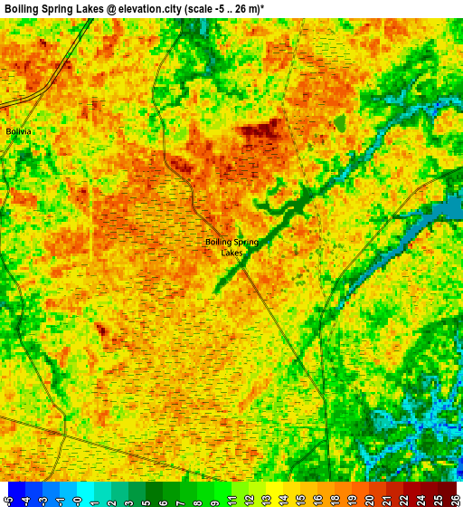 Zoom OUT 2x Boiling Spring Lakes, United States elevation map