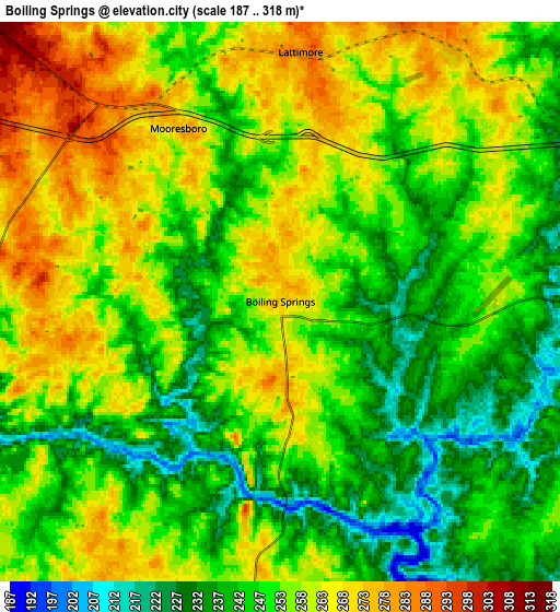 Zoom OUT 2x Boiling Springs, United States elevation map