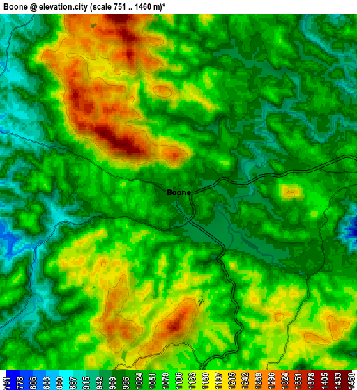 Zoom OUT 2x Boone, United States elevation map