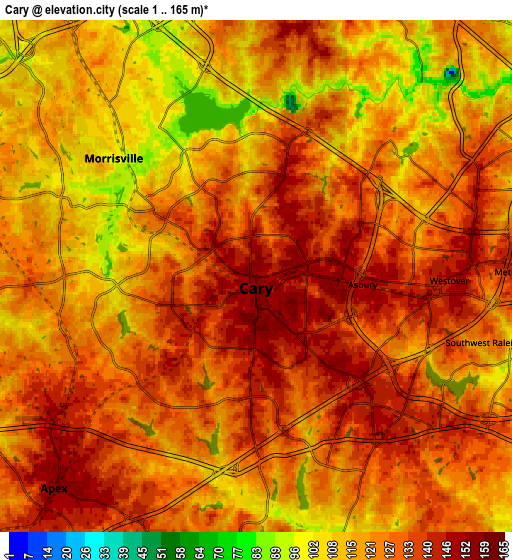 Zoom OUT 2x Cary, United States elevation map