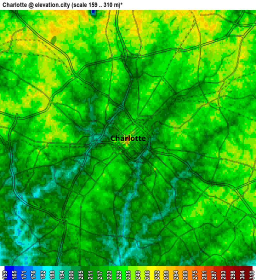 Zoom OUT 2x Charlotte, United States elevation map