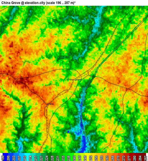 Zoom OUT 2x China Grove, United States elevation map