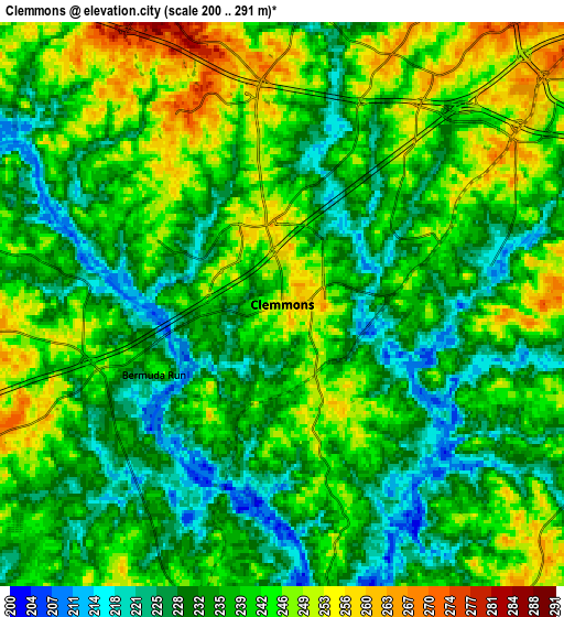 Zoom OUT 2x Clemmons, United States elevation map