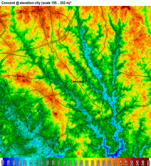 Zoom OUT 2x Concord, United States elevation map