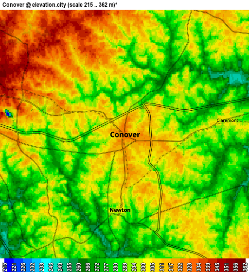 Zoom OUT 2x Conover, United States elevation map