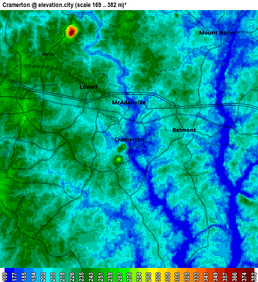 Zoom OUT 2x Cramerton, United States elevation map