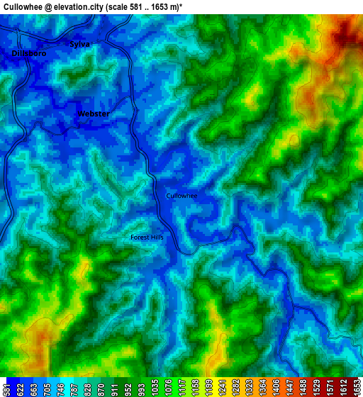 Zoom OUT 2x Cullowhee, United States elevation map