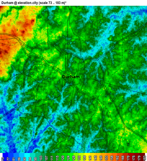 Zoom OUT 2x Durham, United States elevation map