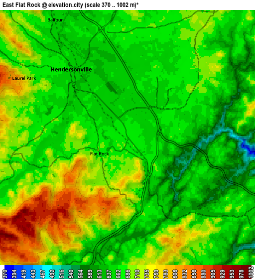 Zoom OUT 2x East Flat Rock, United States elevation map