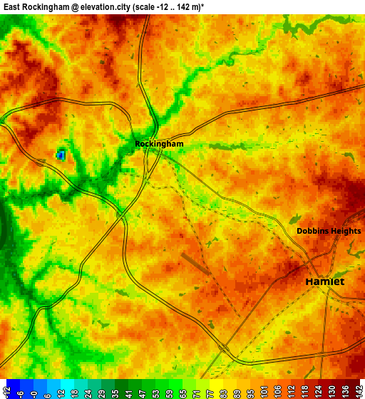 Zoom OUT 2x East Rockingham, United States elevation map