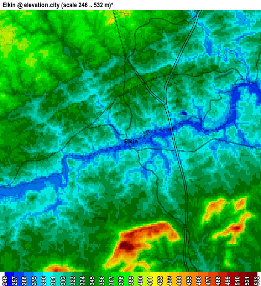 Zoom OUT 2x Elkin, United States elevation map