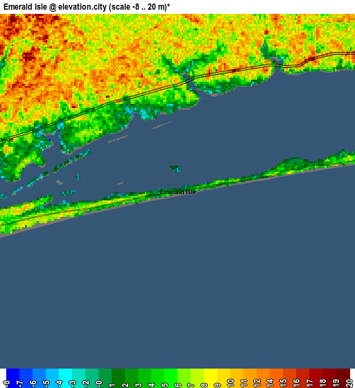 Zoom OUT 2x Emerald Isle, United States elevation map