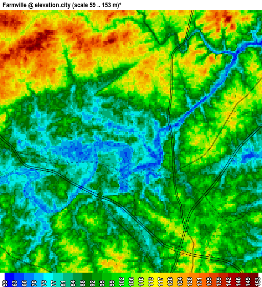 Zoom OUT 2x Farmville, United States elevation map
