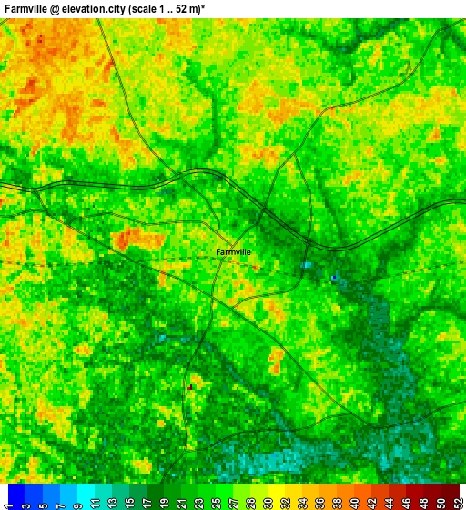 Zoom OUT 2x Farmville, United States elevation map