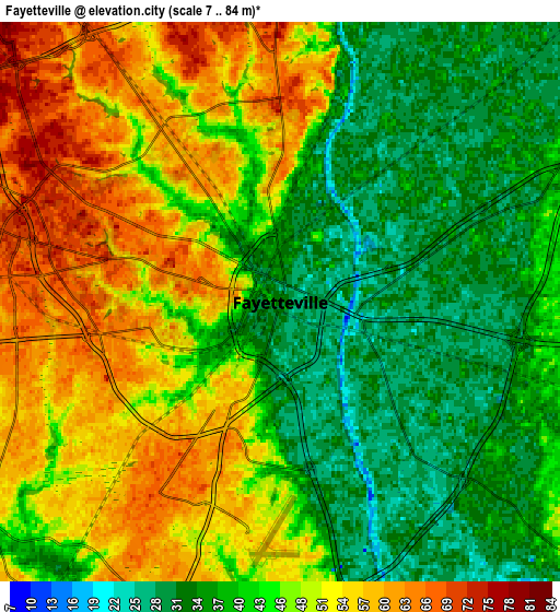 Zoom OUT 2x Fayetteville, United States elevation map