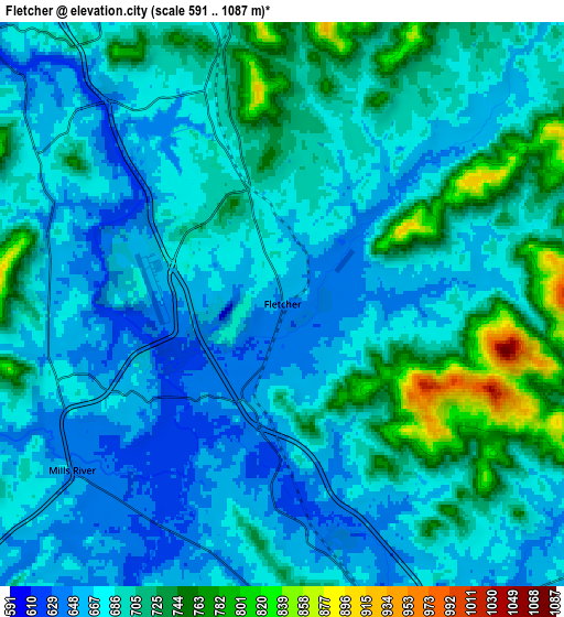 Zoom OUT 2x Fletcher, United States elevation map