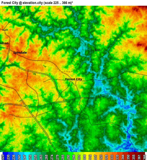 Zoom OUT 2x Forest City, United States elevation map